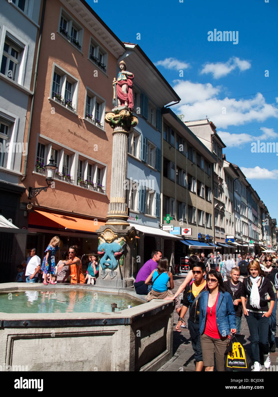 Fountain in Old city center of Winterthur Switzerland Europe Stock Photo