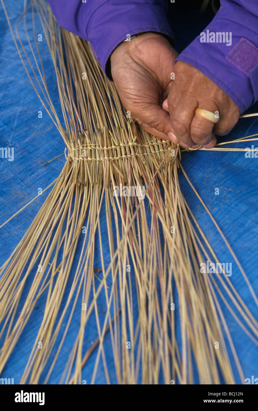 Closeup of Alaskan Native Woman Weaving Floor Mats Stock Photo Alamy