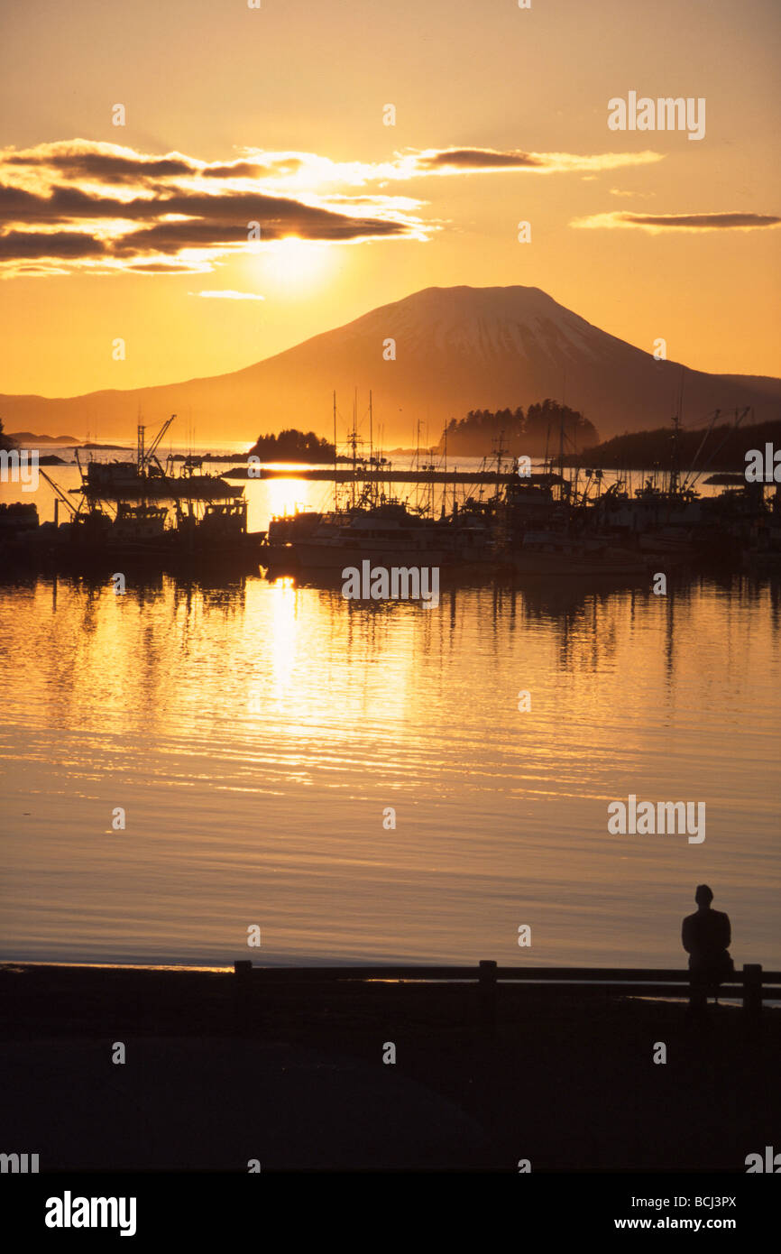 Sunset over Thomsen Harbor Sitka Southeast Alaska scenic Stock Photo