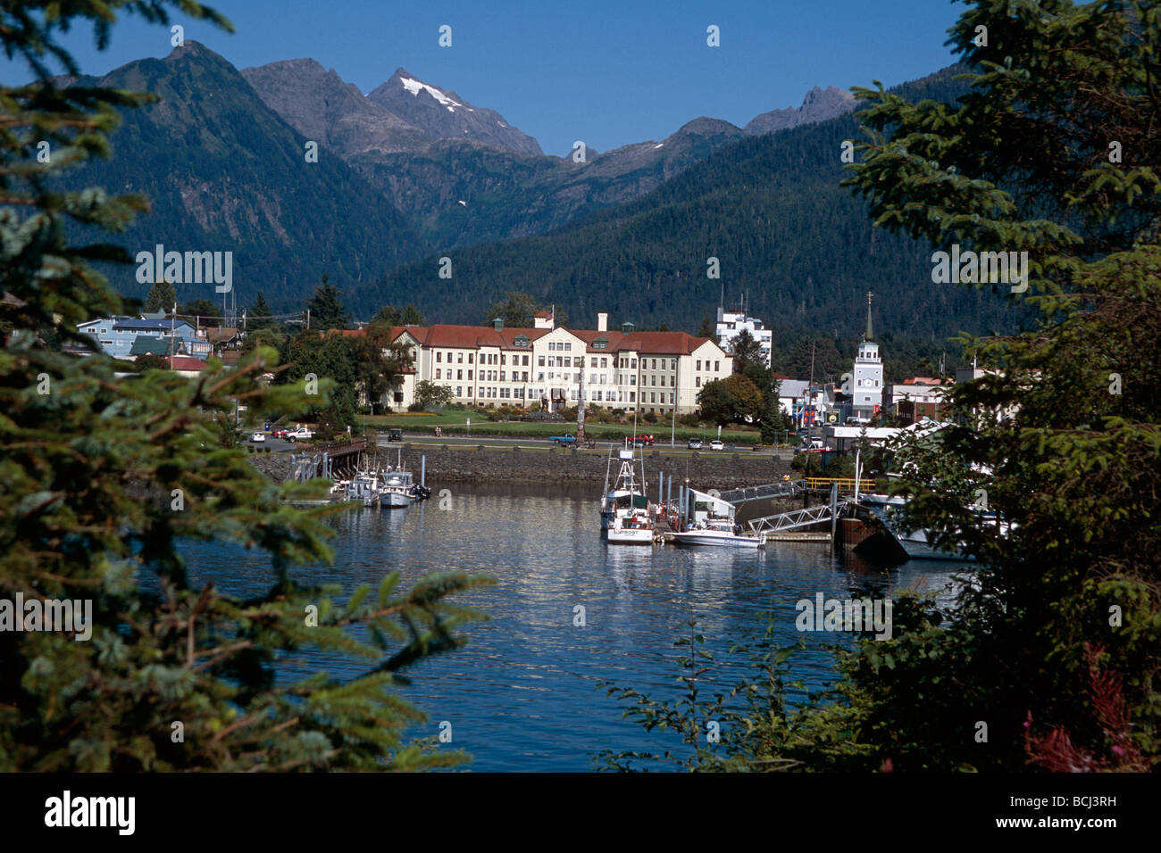 Alaska Pioneers Home Across Harbor in Sitka AK SE Summer Stock Photo