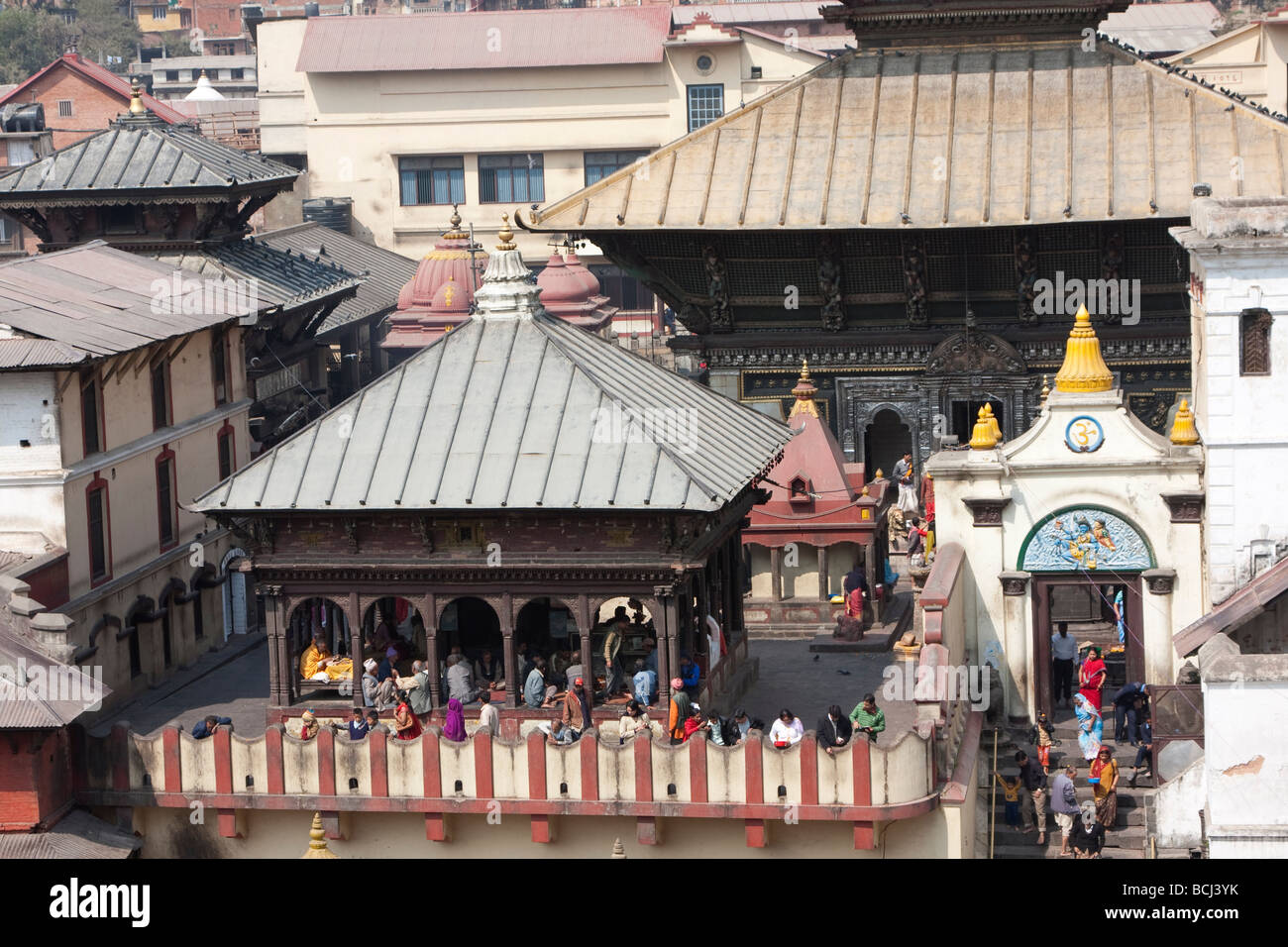 Pashupatinath Temple, Nepal's Most Important Hindu Temple.  A Pati or Open-air Rest House is in Front. Stock Photo
