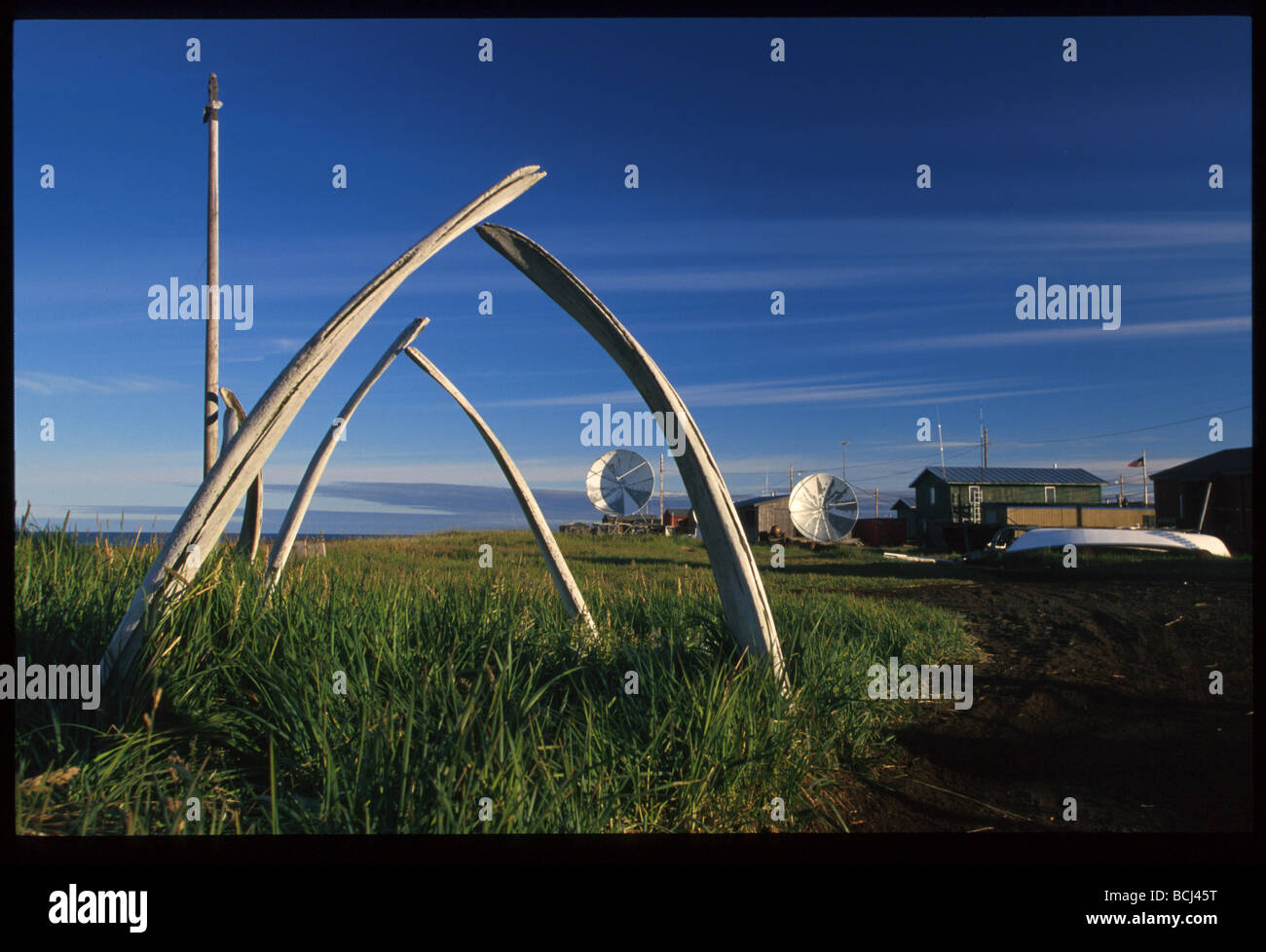 Whale Bone Arches in Kivalina Western AK summer scenic Stock Photo