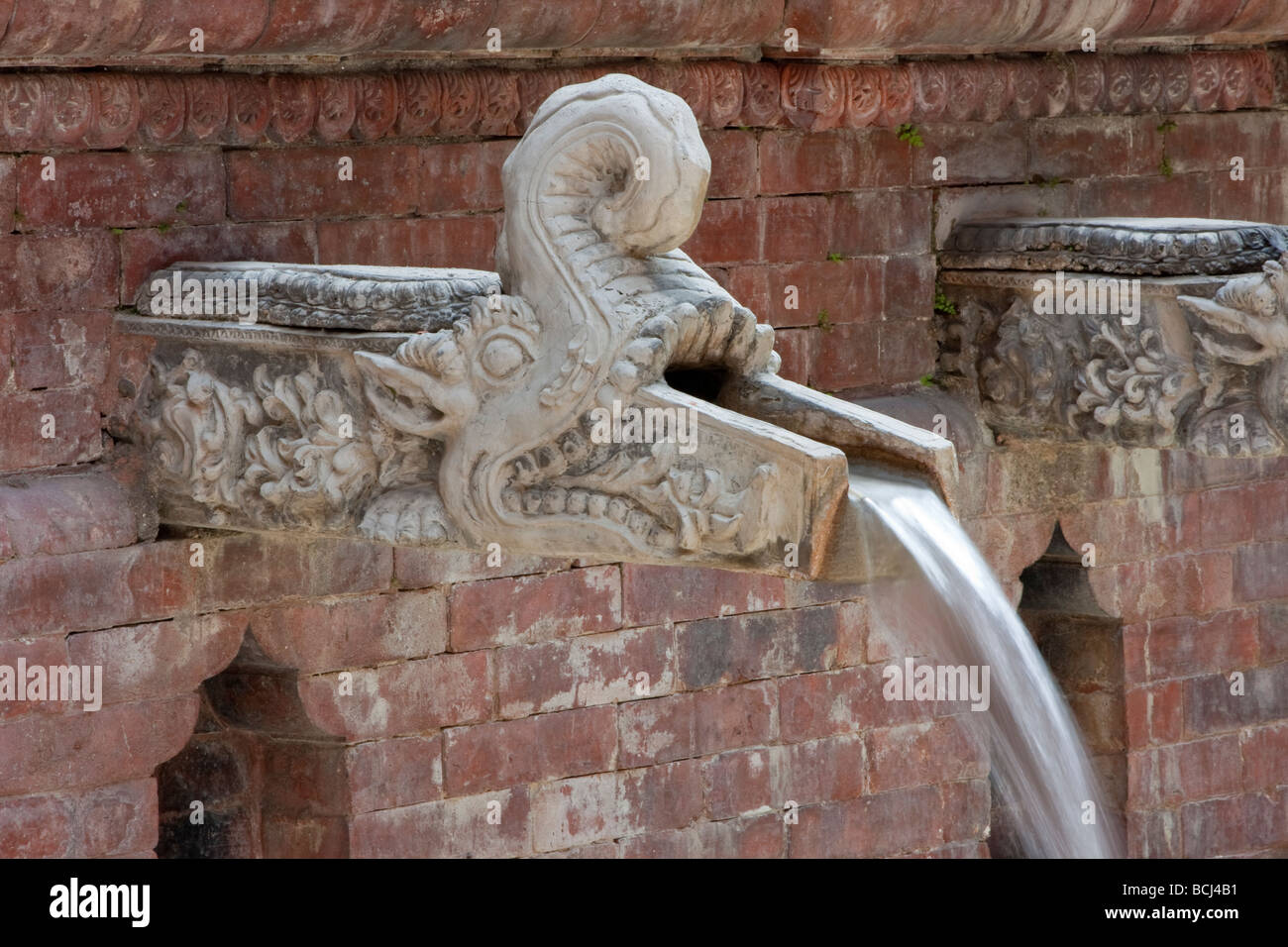 Kathmandu, Nepal.  Traditional Waterspouts or Fountains (Hitis).  Dwarika's Hotel. Stock Photo