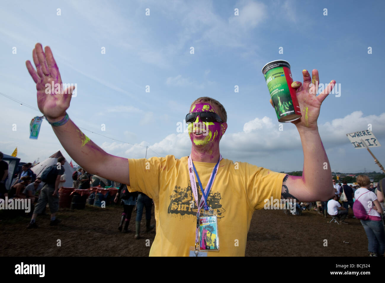 Fancy dress face paint at Glastonbury Festival 2009 Somerset England