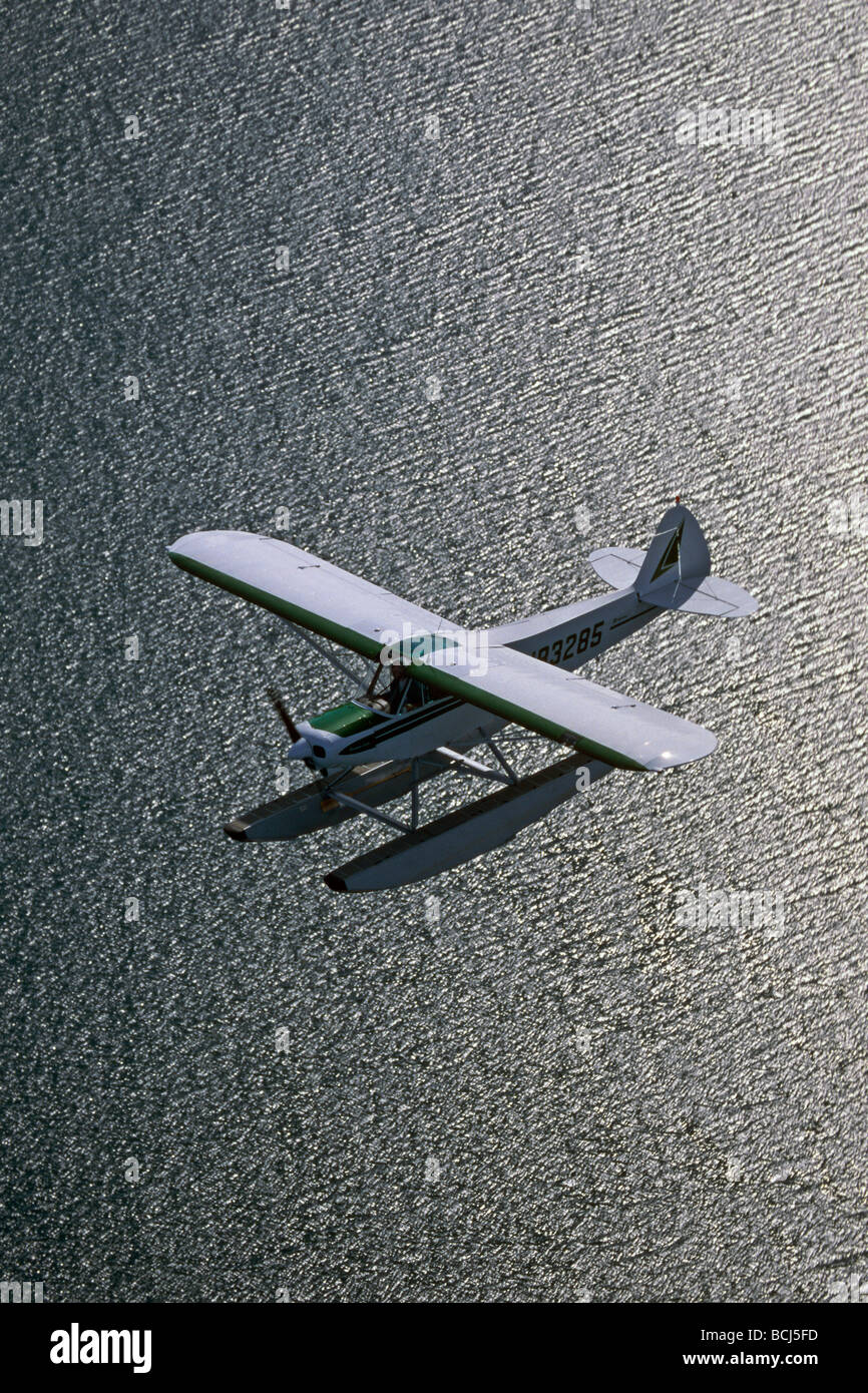 Overview of SuperCub Floatplane over Water AK Summer Stock Photo