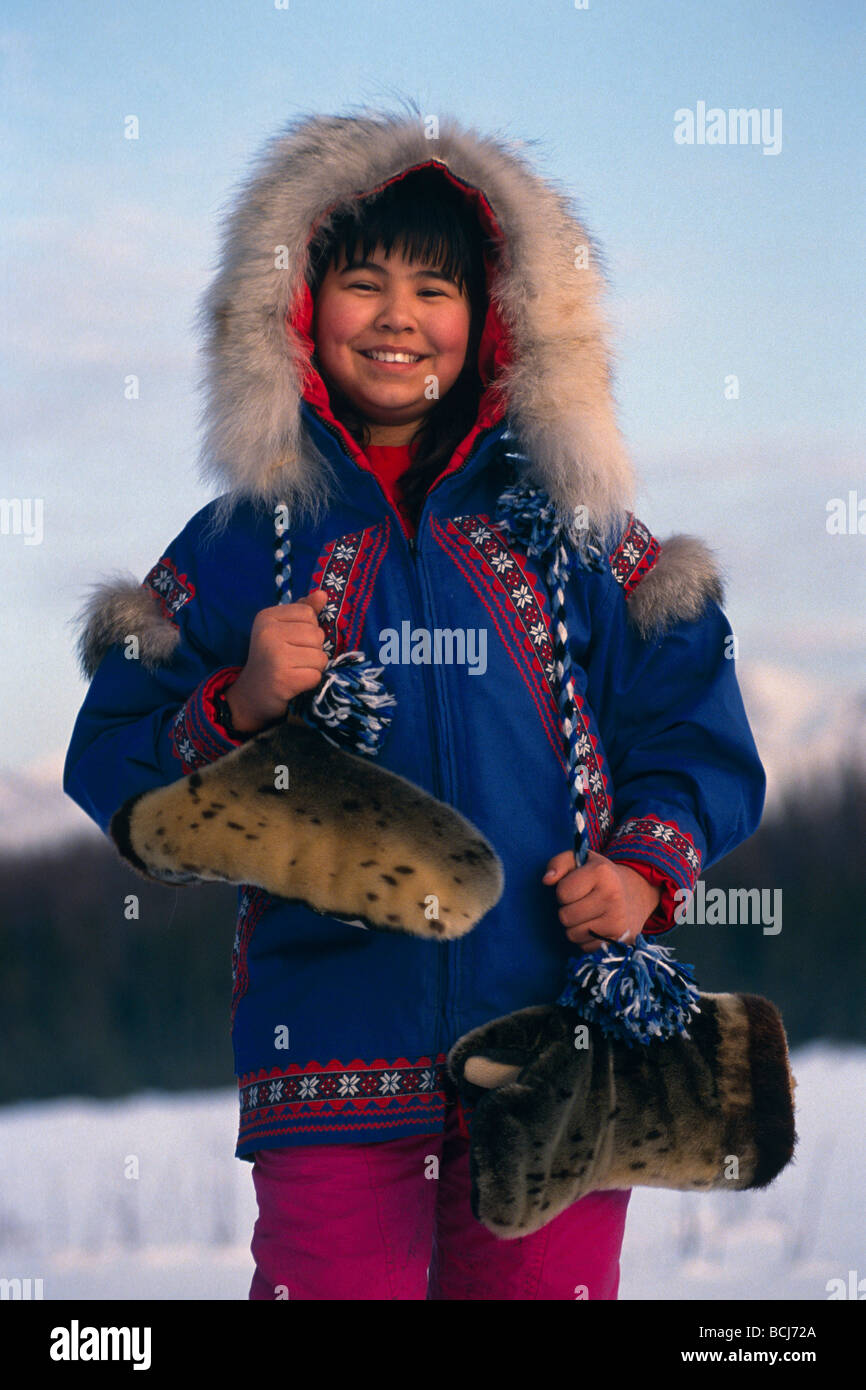 Alaskan Native Yupik girl in traditional dress parka AK Stock Photo - Alamy