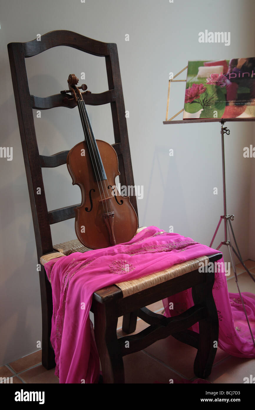 Violin and music stand Stock Photo