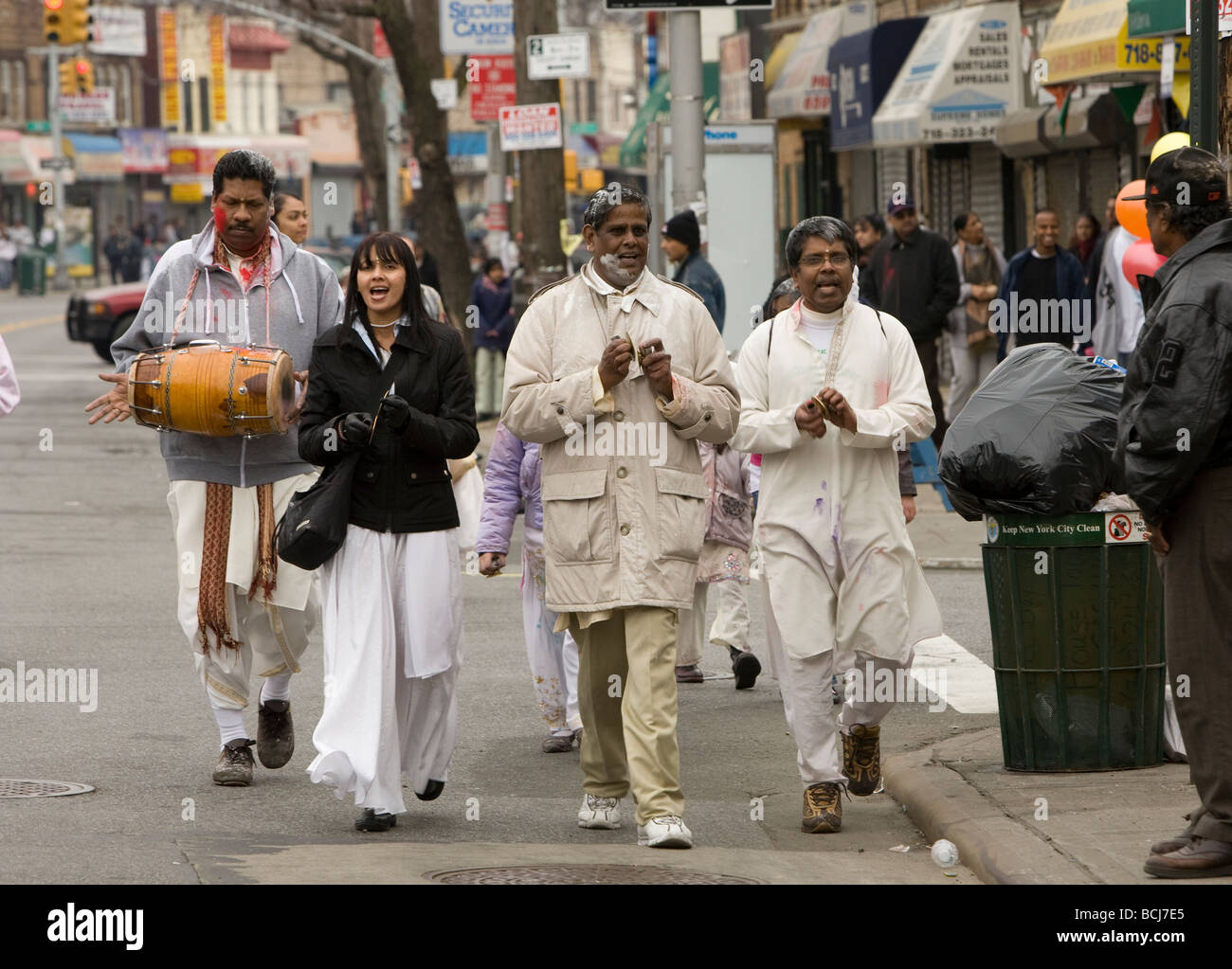 Hindu spring festival called Holi also known as Phagwah in the West Indies being celebrated in Queens, NY Stock Photo