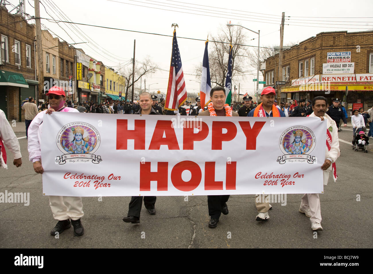 Hindu spring festival called Holi also known as Phagwah in the West Indies being celebrated in Queens, NY Stock Photo