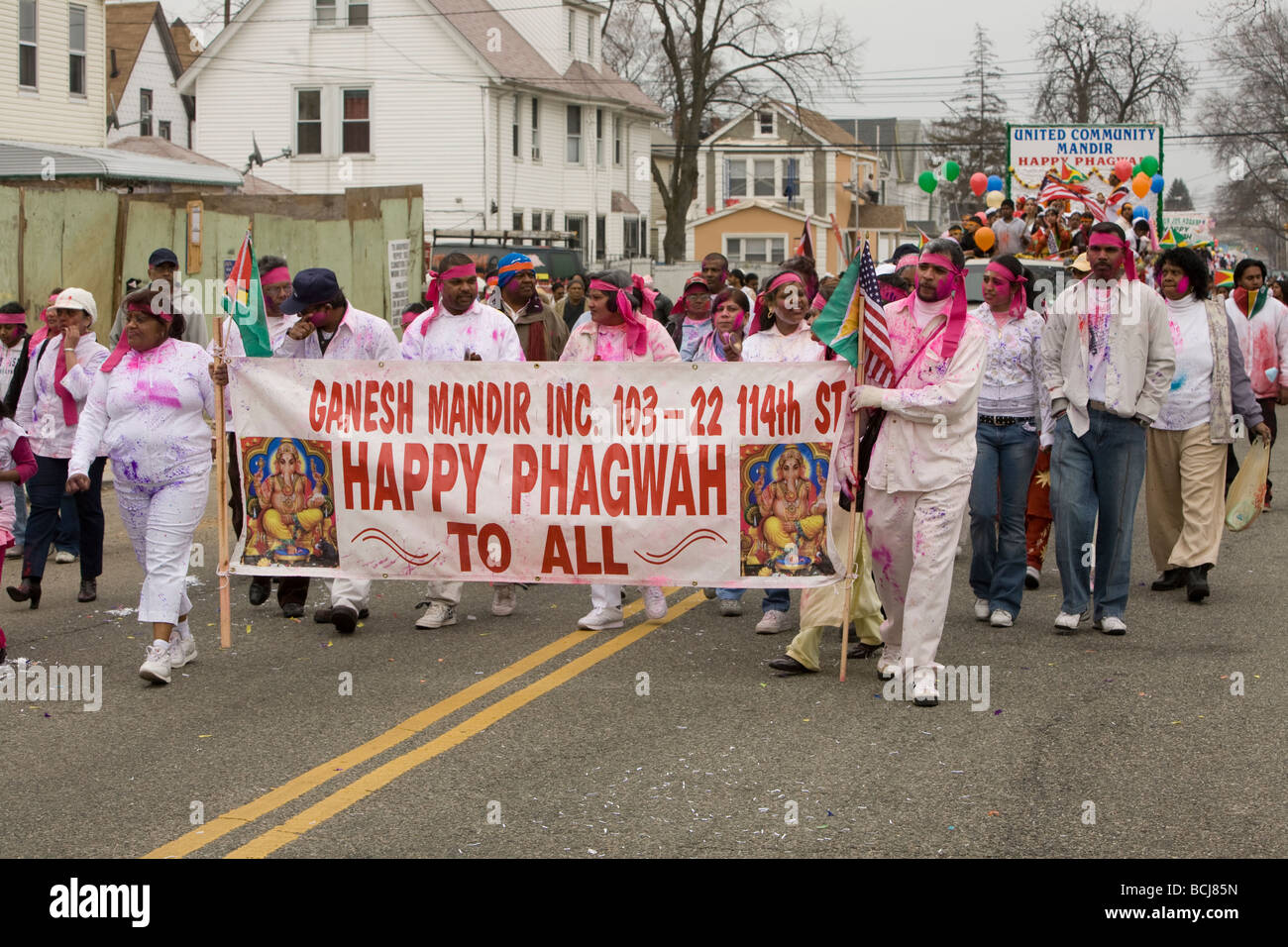 Hindu spring festival called Holi also known as Phagwah in the West Indies being celebrated in Queens, NY Stock Photo