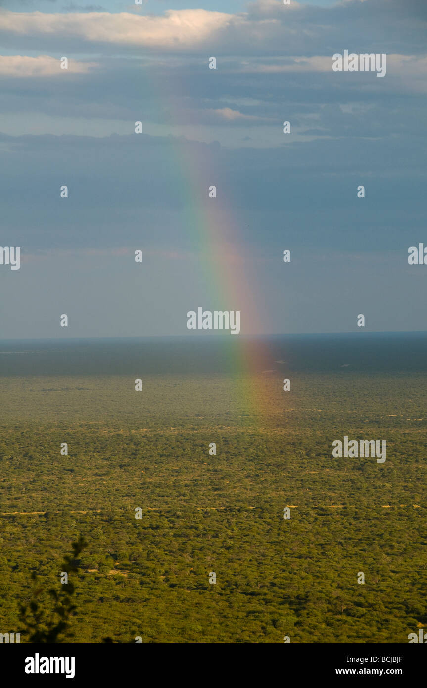 rainbow seen from Waterberg National Park in Namibia Stock Photo