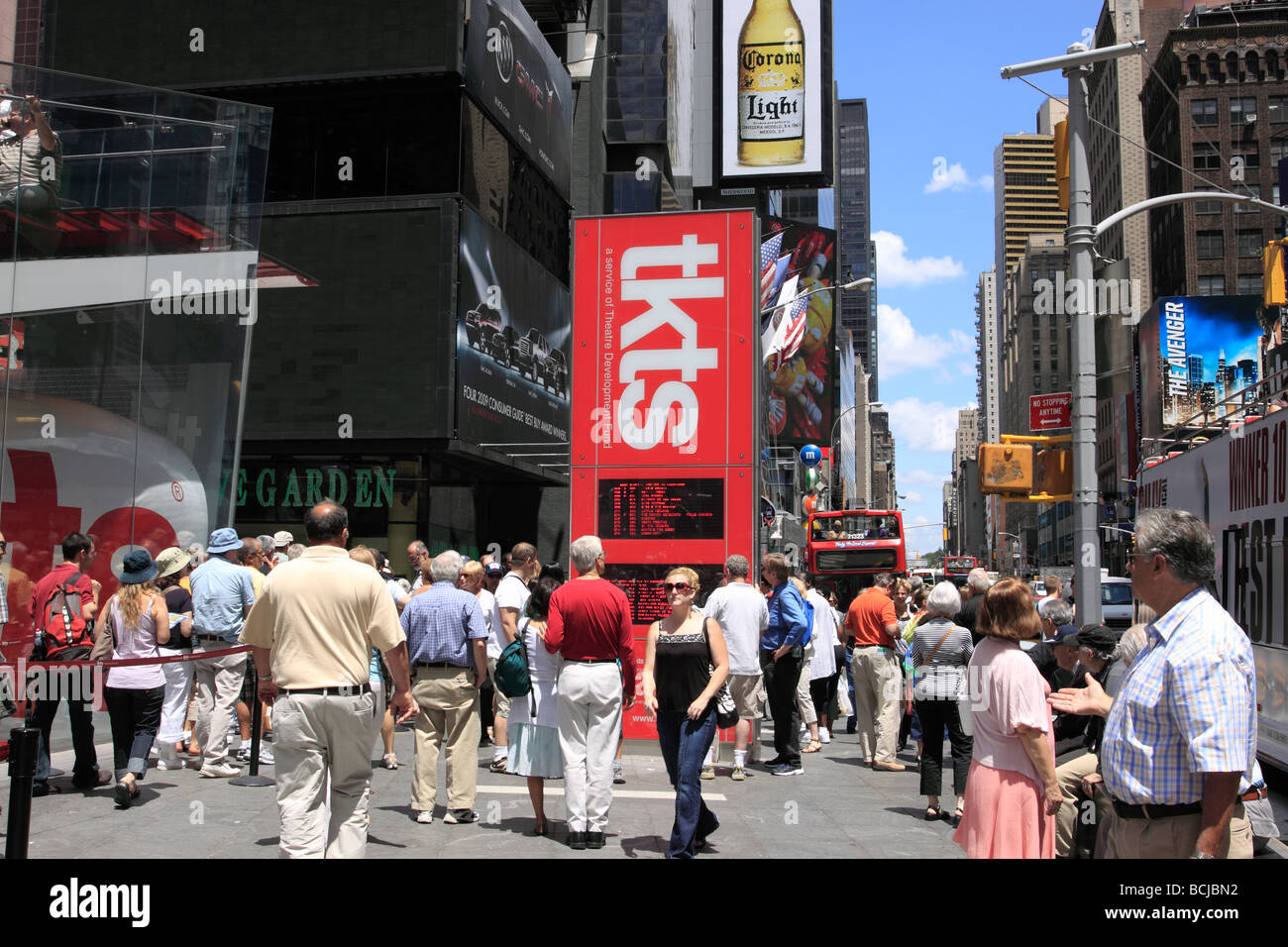 TKTS booth offering discounted tickets to Broadway shows, Times Square, New York City USA Stock Photo