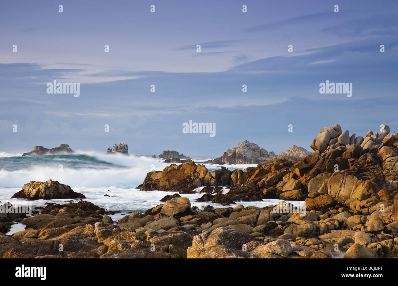 Waves crashing on shore at Asilomar State Beach in the Monterey Peninsula Stock Photo