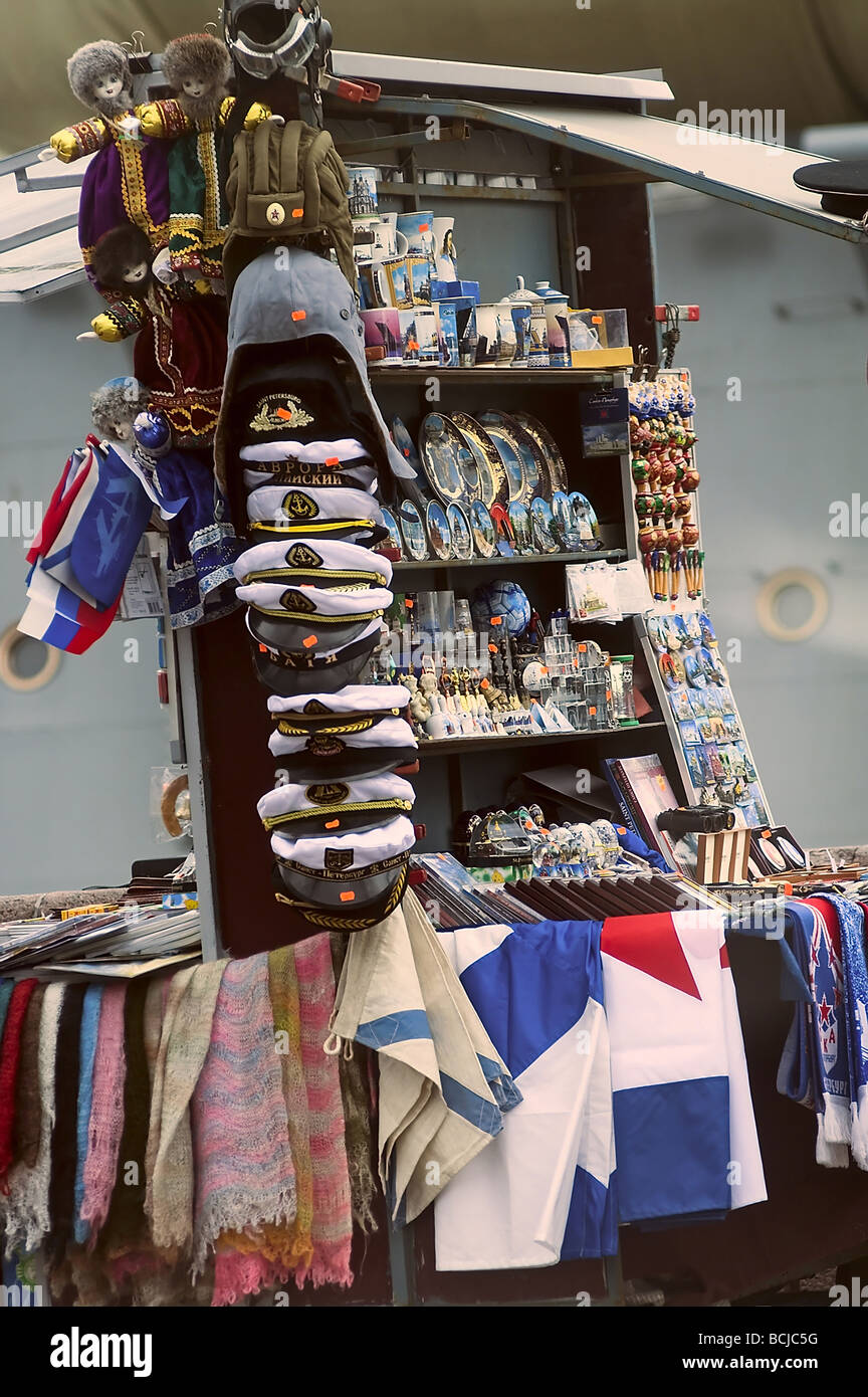Souvenir shop (store) near the cruiser Aurora in St. Petersburg Stock