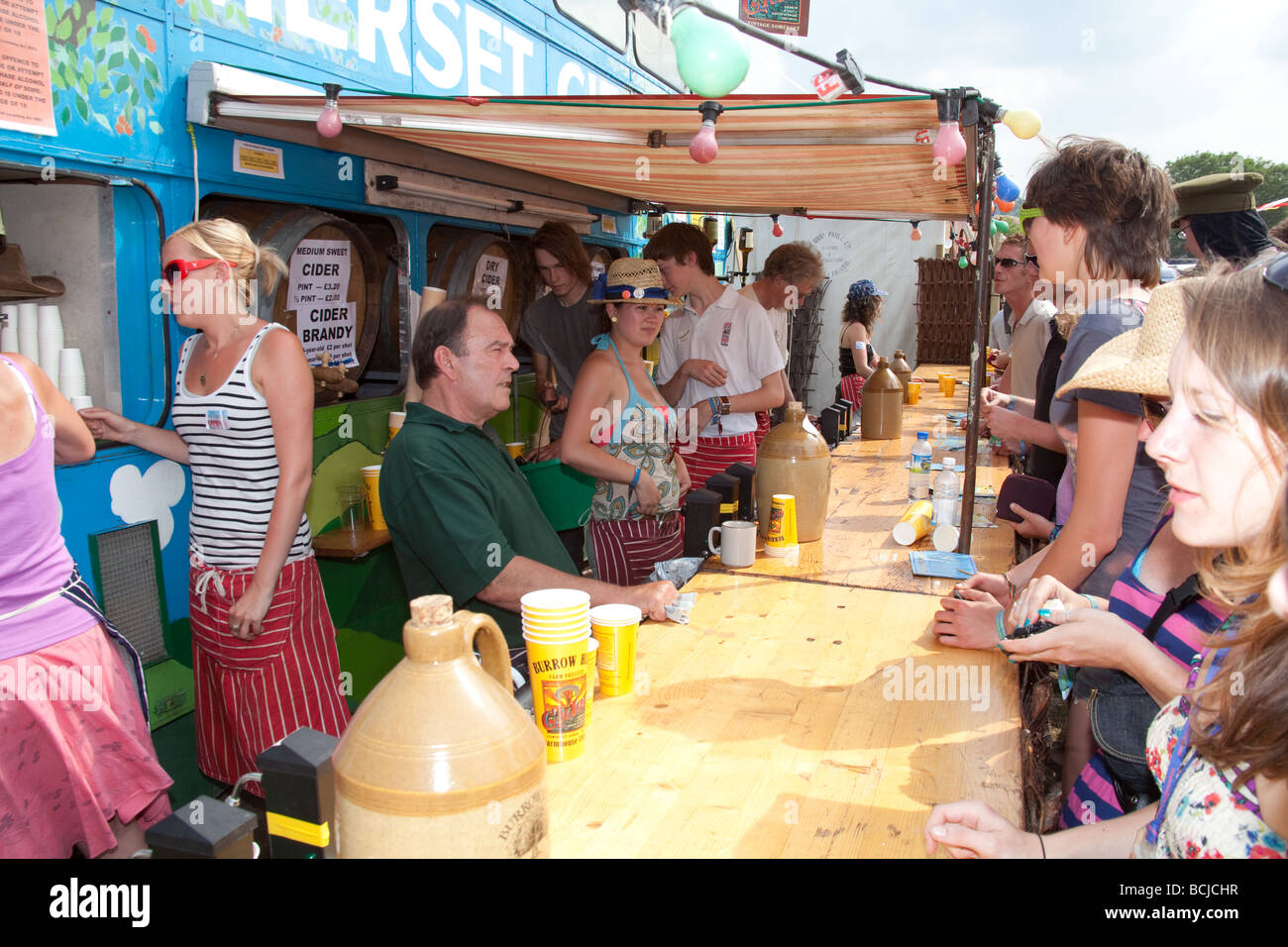 Cider bus at Glastonbury festival 2009 Stock Photo Alamy