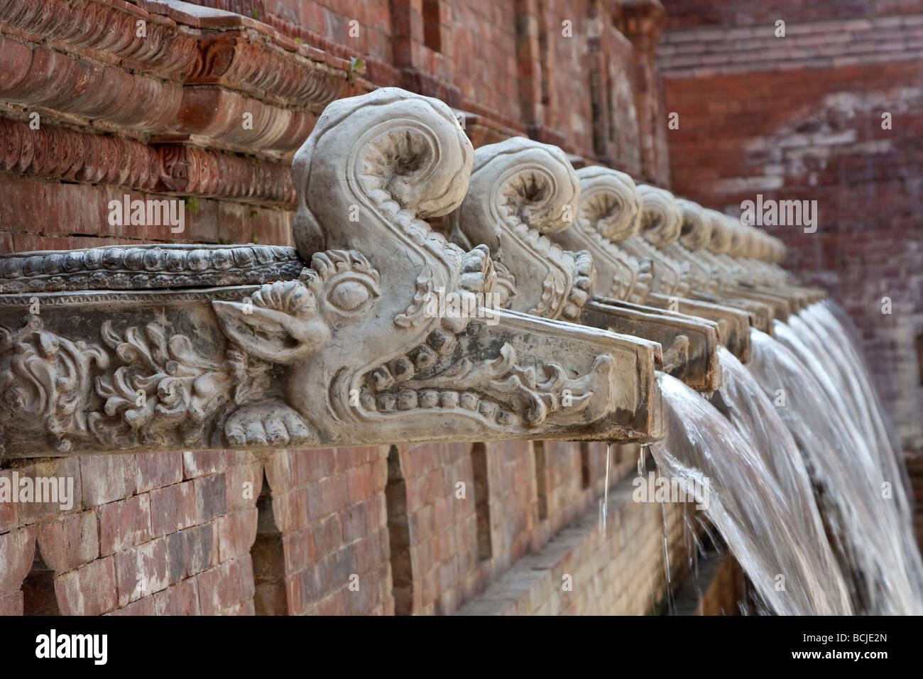 Kathmandu, Nepal.  Traditional Waterspouts or Fountains (Hitis).  Dwarika's Hotel. Stock Photo