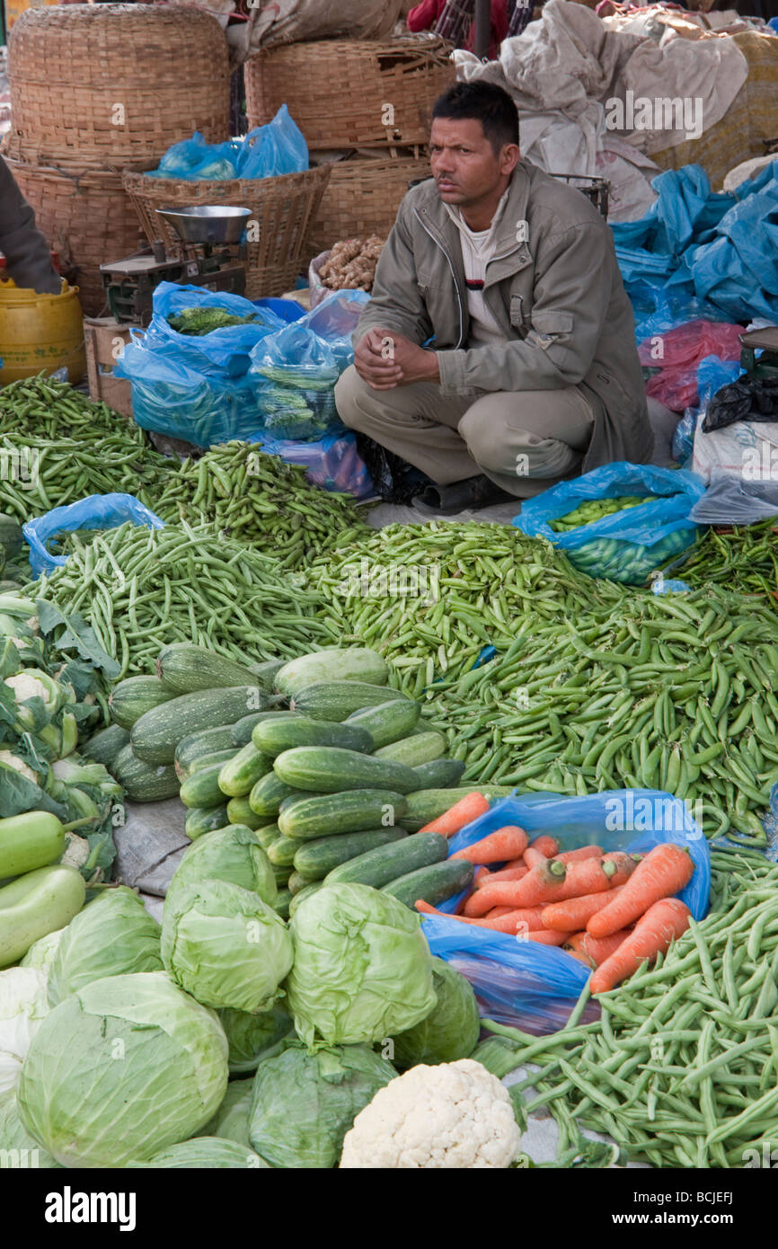 Kathmandu, Nepal. Neighborhood Vegetable Market. Male Vegetable Vendor