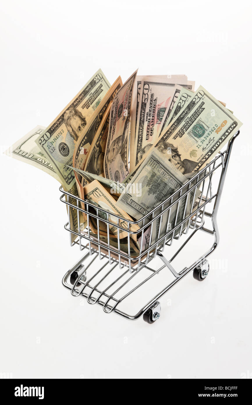Currency U.S. dollar banknotes in a basket Stock Photo Alamy