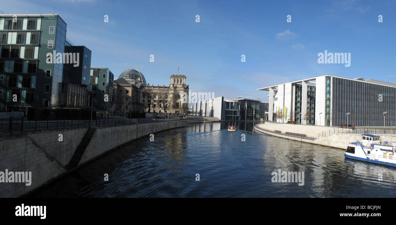 Germany Berlin Government district Bundestag and canal March 09 Stock Photo