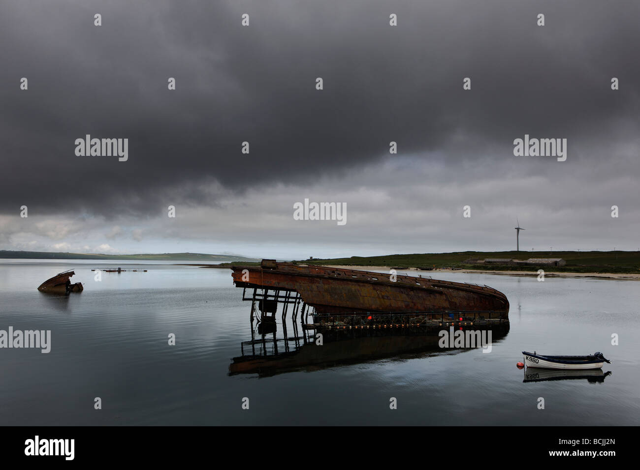 Wrecks of old blockships Scapa Flow Orkney Islands UK Stock Photo