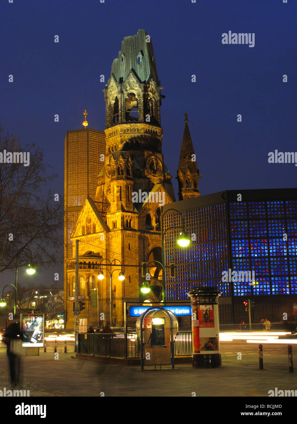 Germany Berlin Kaiser Wilhelm memorial church and Kurfürstendamm subway Stock Photo