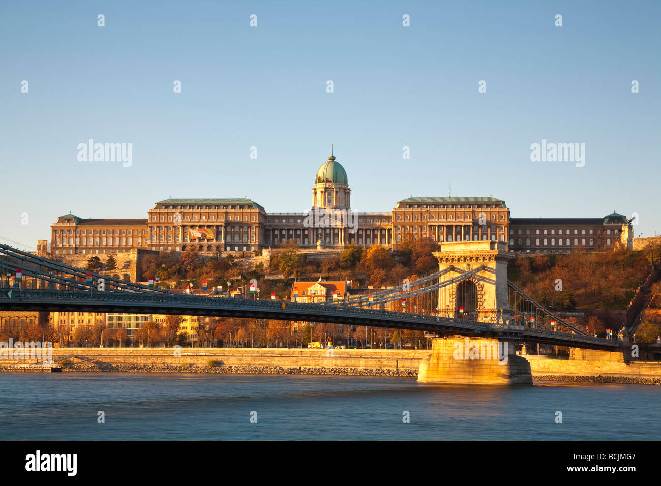 Chain Bridge & Royal Palace on Castle Hill, Budapest, Hungary, RF Stock Photo