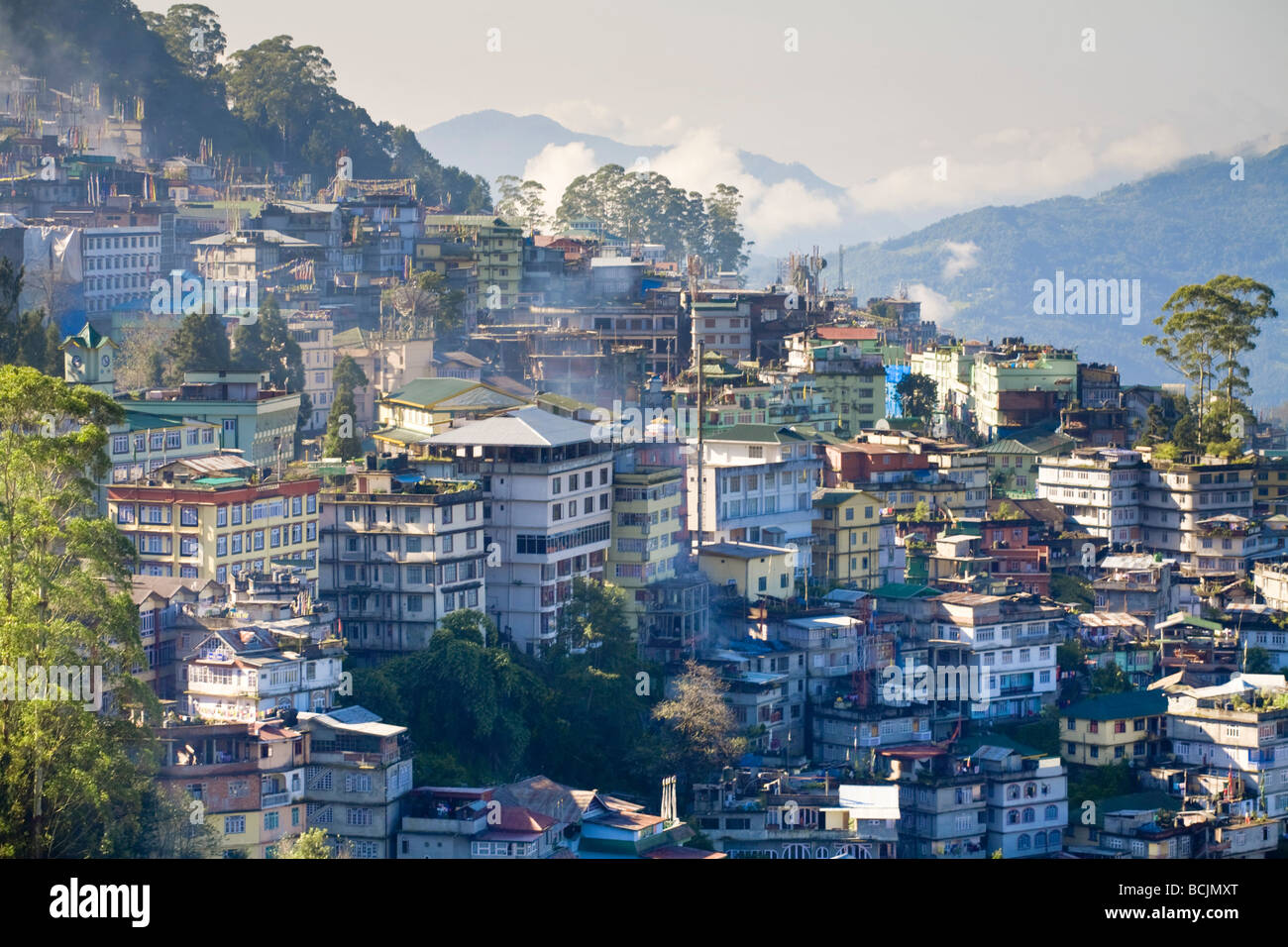 India, Sikkim, Gangtok, View of city from Tashi Viewpoint Stock Photo