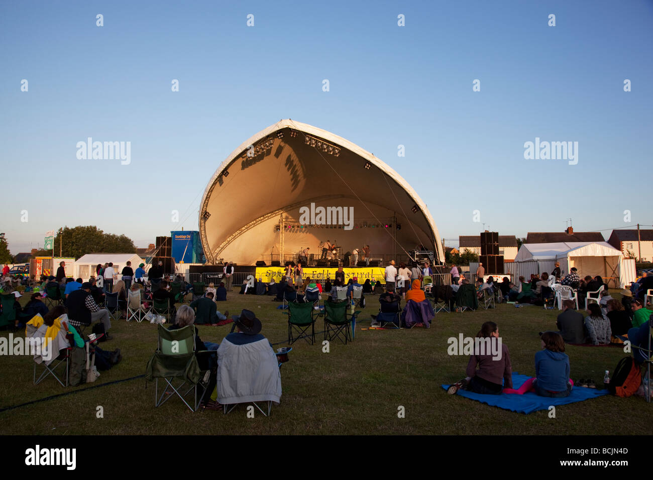 Audience and stage, Spratton Folk Festival, Northamptonshire, England, UK Stock Photo