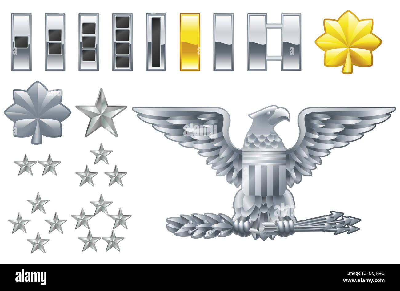 Set of military american army officer ranks insignia icons Stock Photo