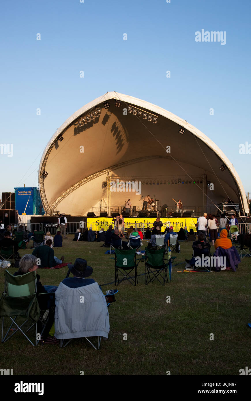 Audience and stage, Spratton Folk Festival, Northamptonshire, England, UK Stock Photo