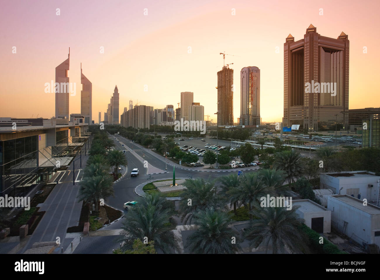 United Arab Emirates, Dubai, Sheik Zayed road at night Stock Photo