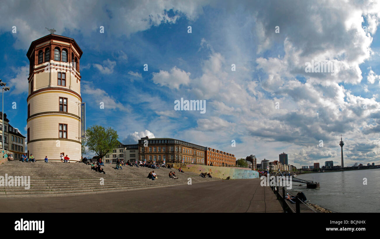 Germany Westphalia Duesseldorf river Rhine promenade Stock Photo