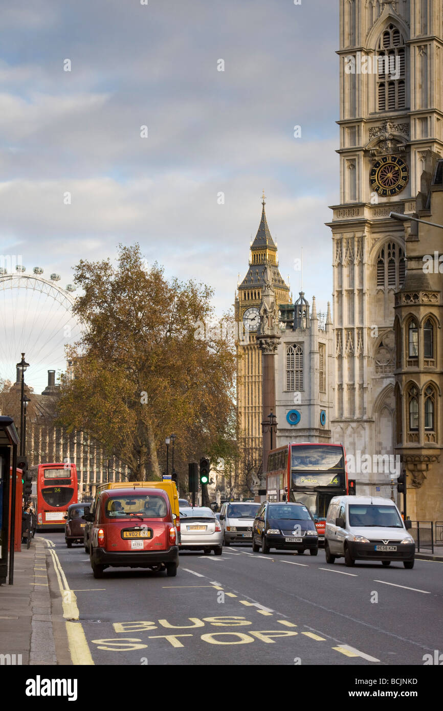 Westminster Abbey and Big Ben, Victoria Street, London, England Stock Photo