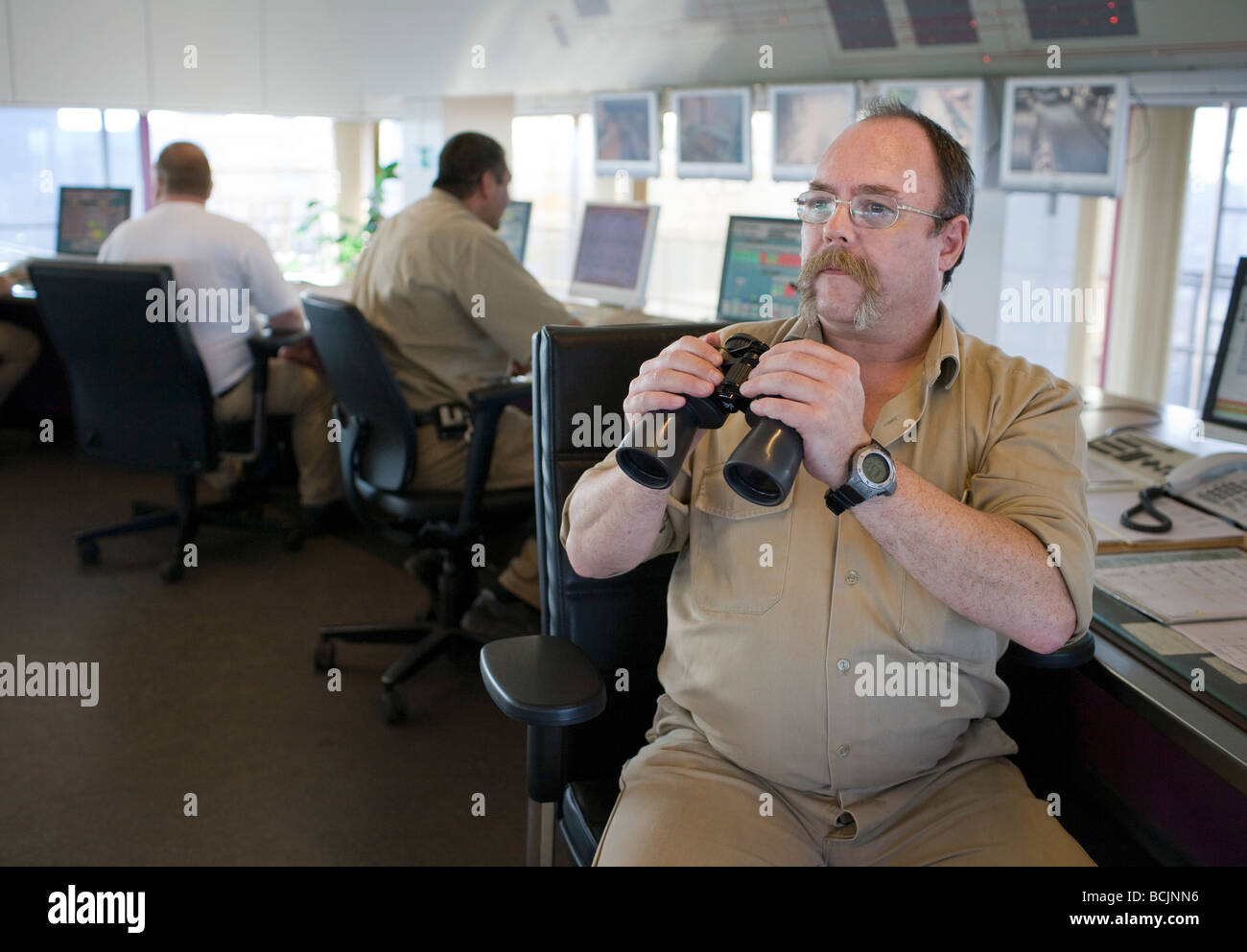 Worker at a control center at ThyssenKrupp Duisburg Germany Stock Photo