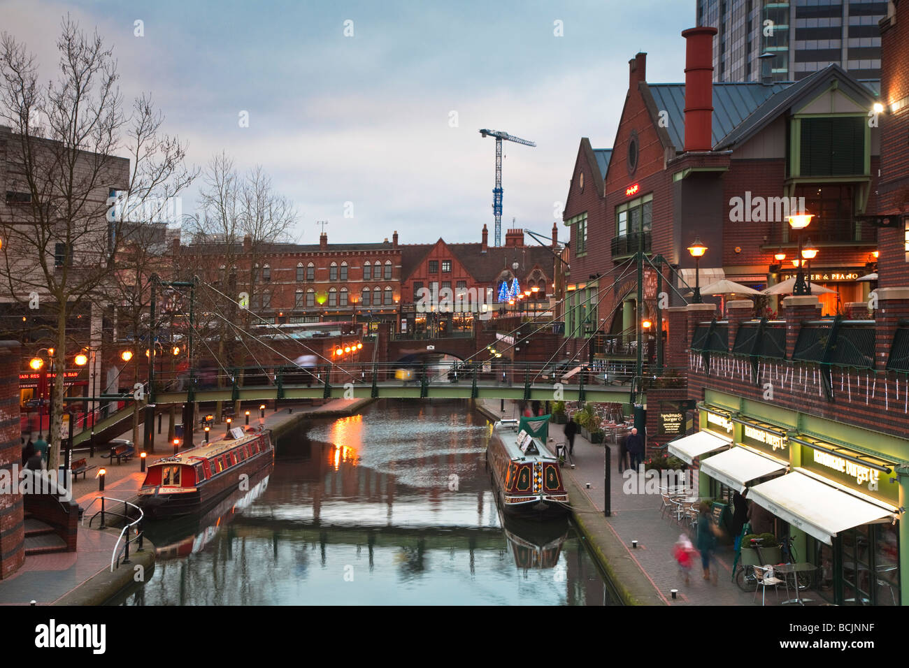 England, West Midlands, Birmingham, Brindley Place, Canal side restaurants Stock Photo