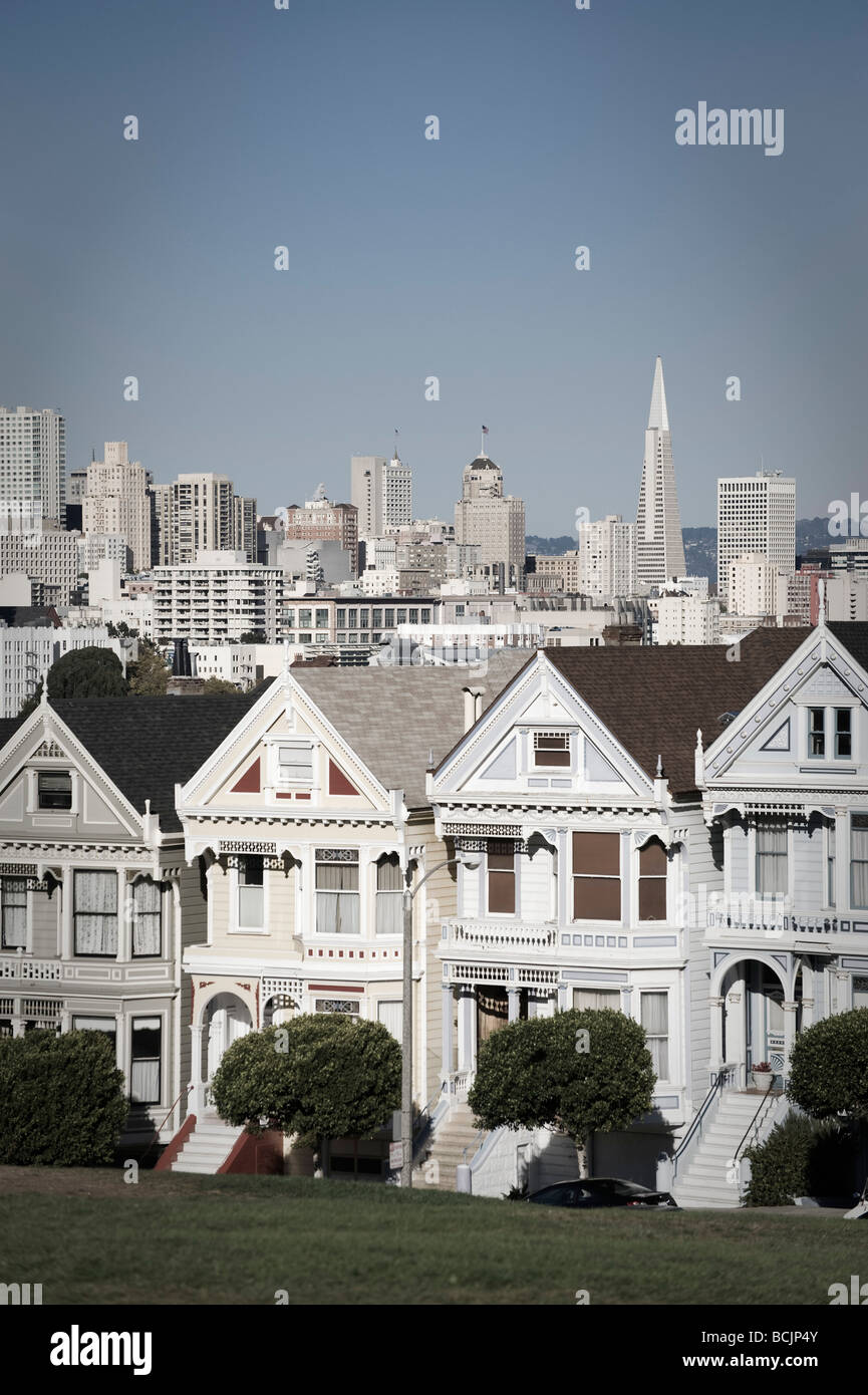 USA, California, San Francisco, Alamo Square, Victorian Houses Stock