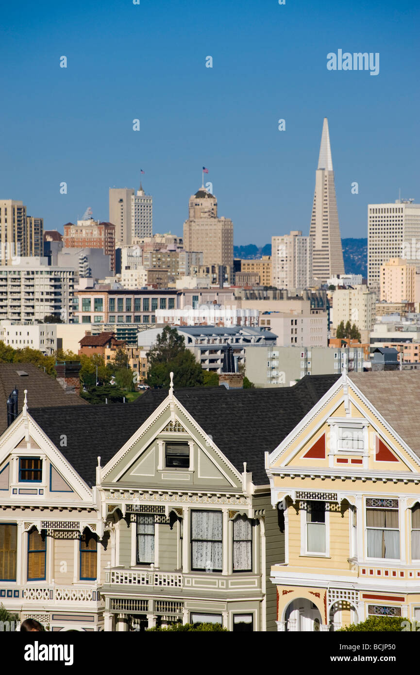USA, California, San Francisco, Alamo Square, Victorian Houses Stock