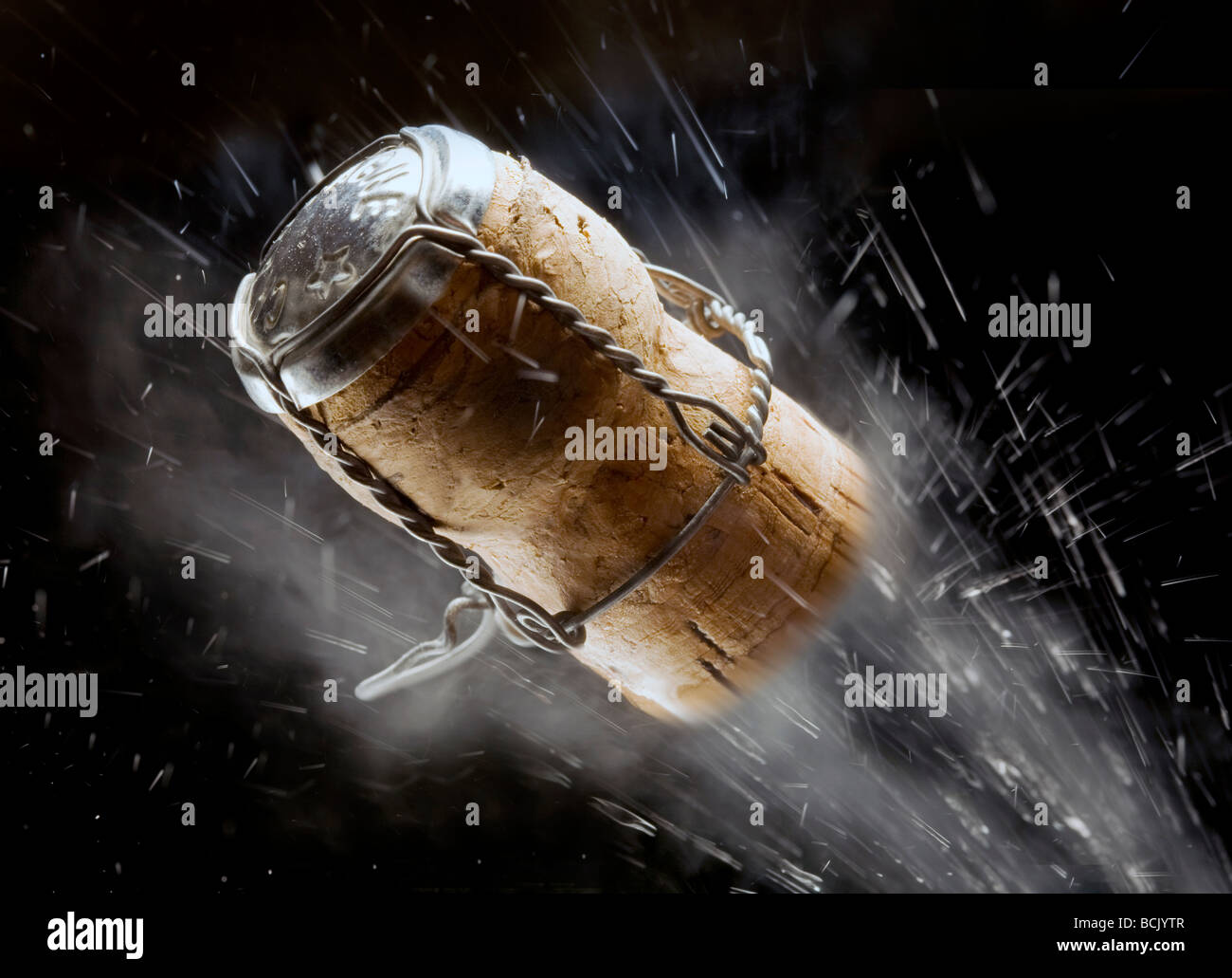 champagne cork flying Stock Photo