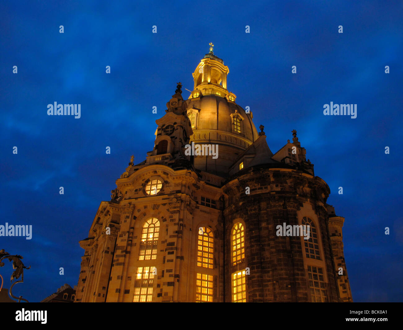 Germany Saxony Dresden Frauenkirche Church of our Lady at dusk Stock Photo
