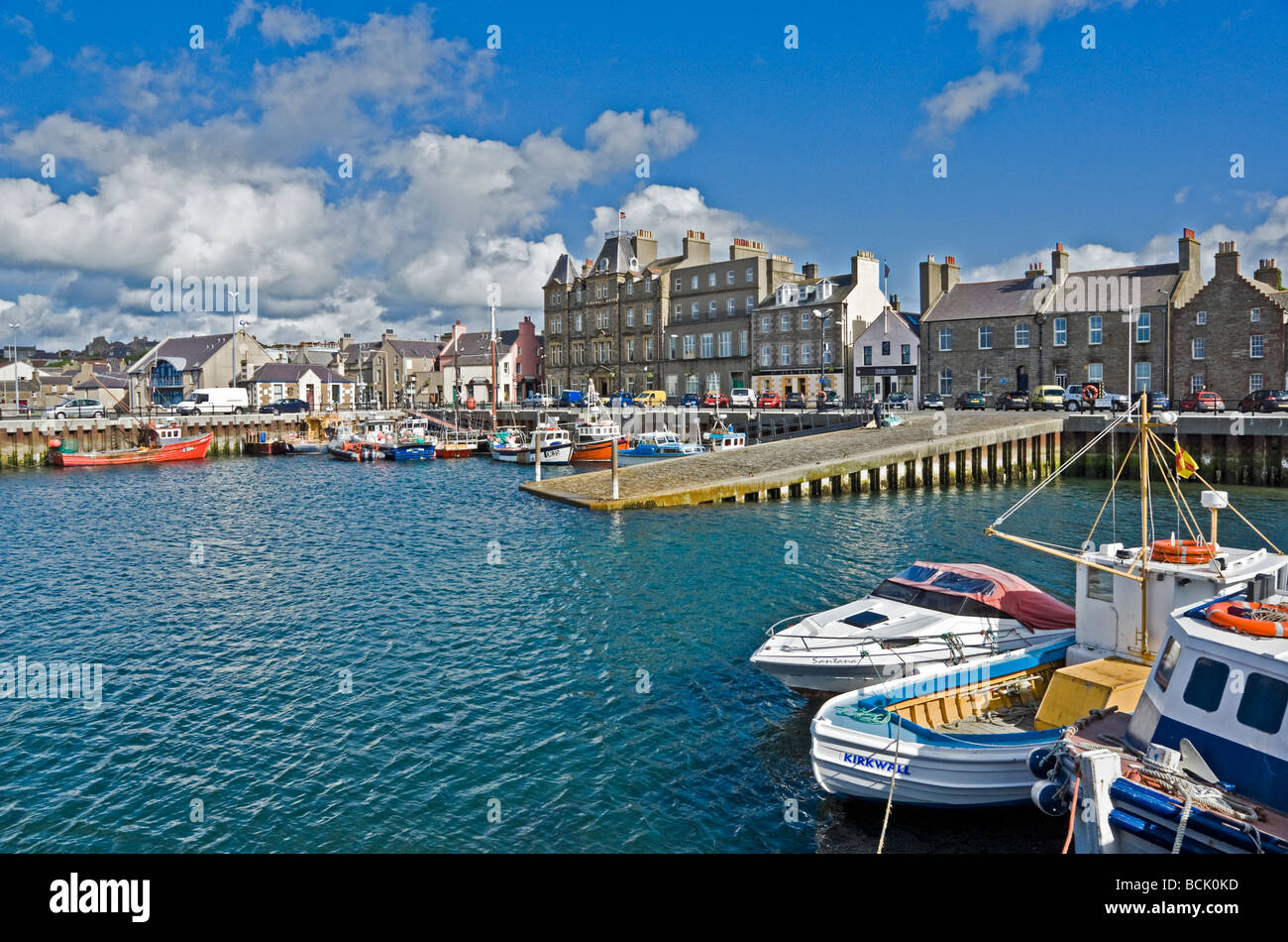 Kirkwall Harbour Orkney Scotland with fishing and pleasure boats on a sunny June day Stock Photo