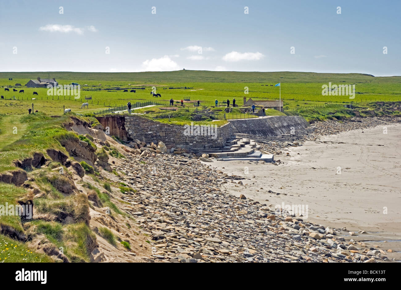 The neolithic village of Skara Brae on Orkney mainland Scotland with ten stone age houses dating from around 3000 years BC Stock Photo