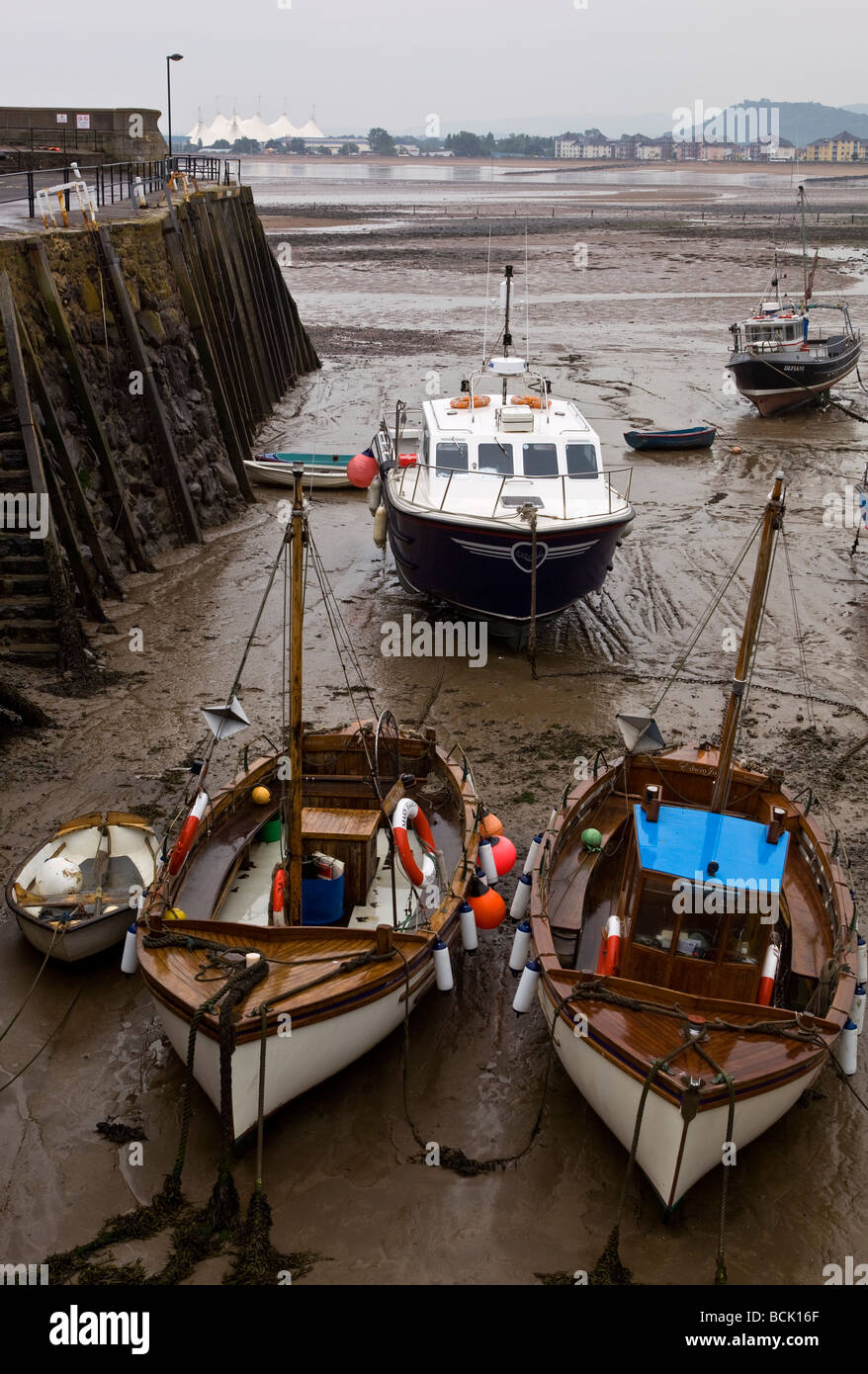 Fishing Boats in Harbour at Minehead Stock Photo