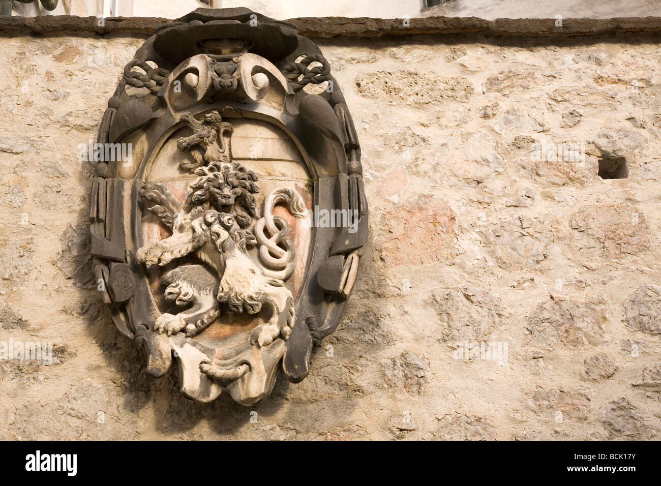 The coat of arms of Salzburg within the walls of Hohensalzburg in
