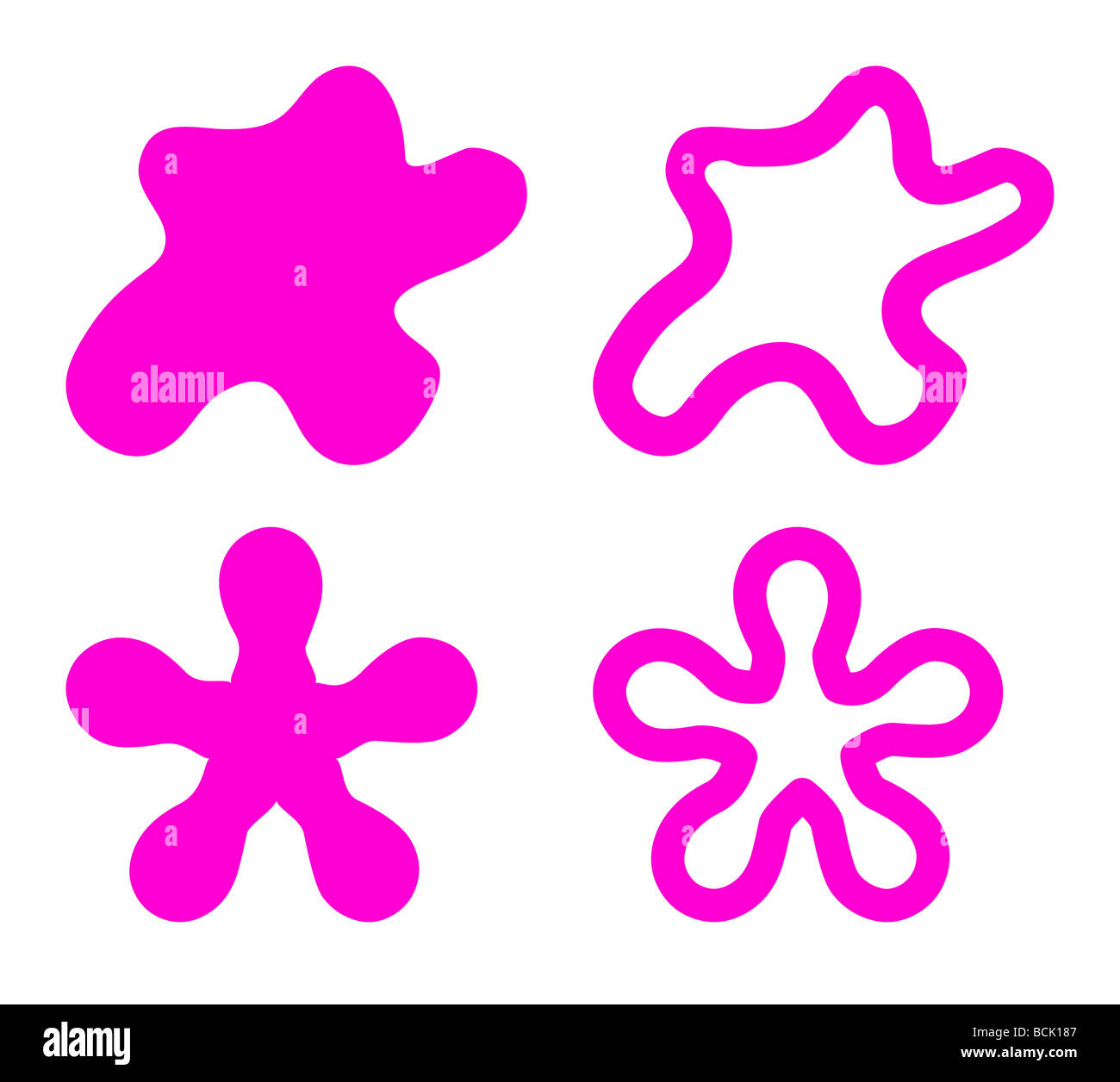 Four splats of bright ink isolated on white background Stock Photo