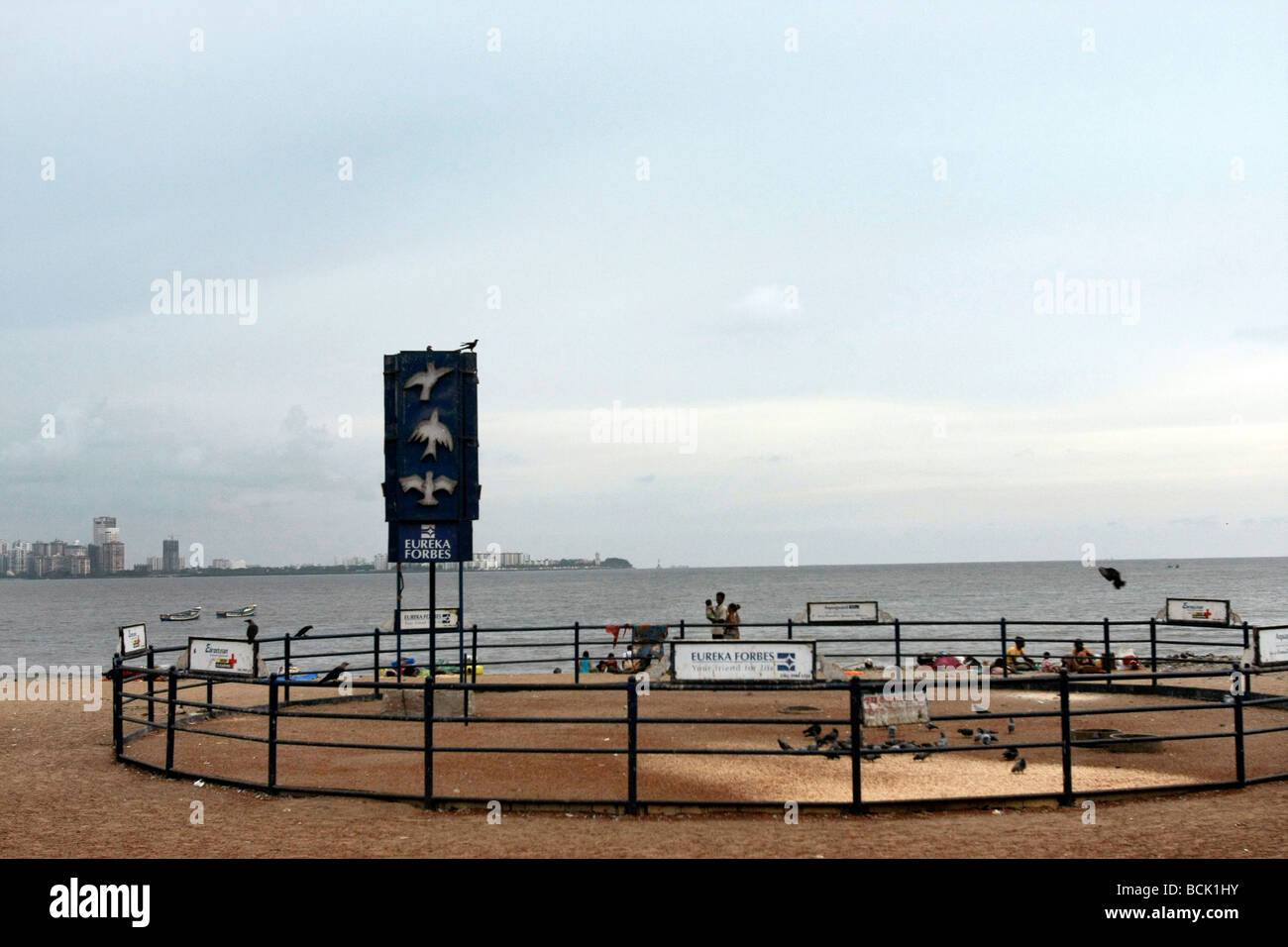 A feeding place for birds at Chowpatty Beach in Mumbai (Bombay) in India Stock Photo
