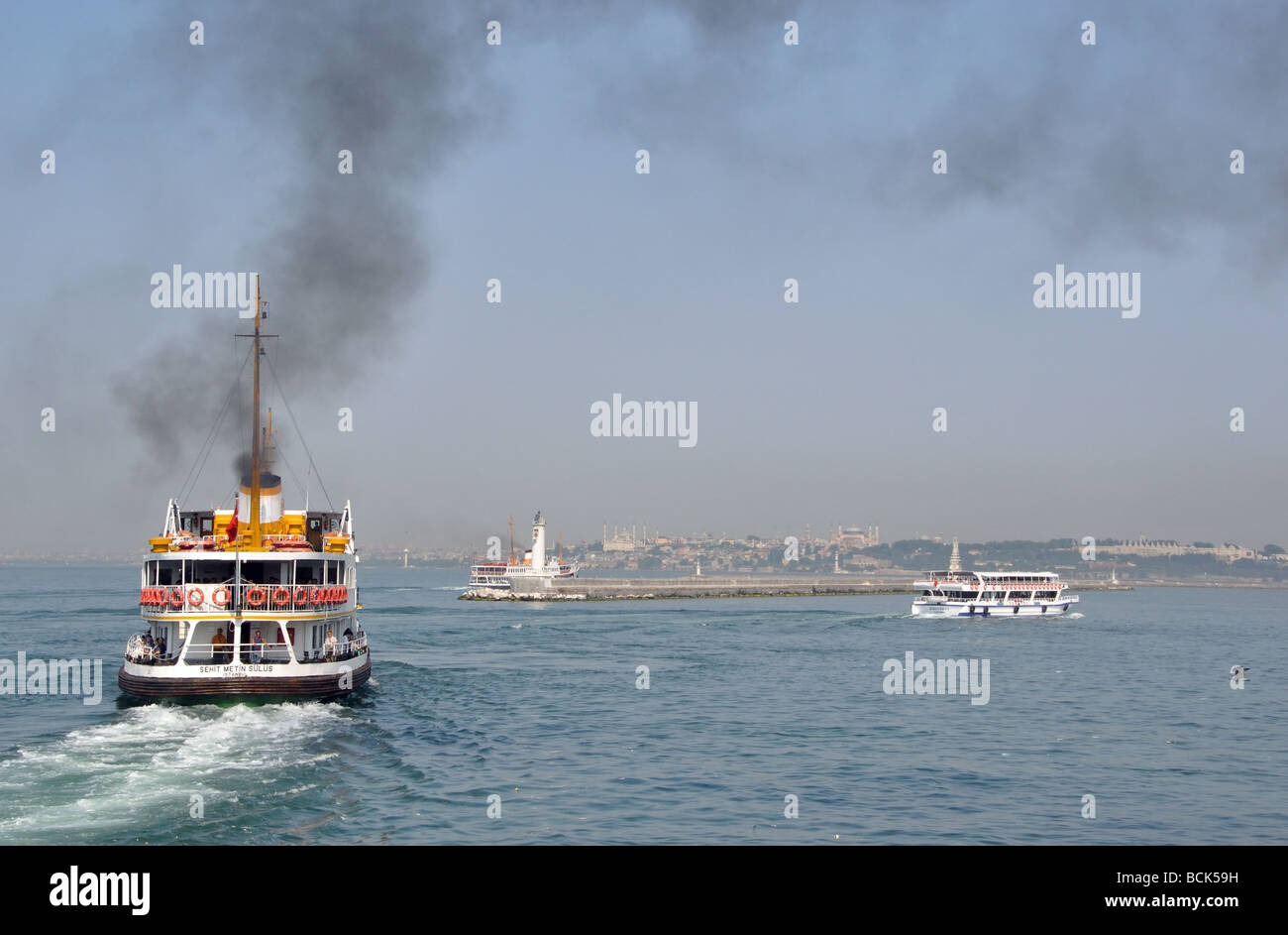 The Ferry across the Bosphorus from Kadikoy to Eminonu in Istanbul, Turkey Stock Photo