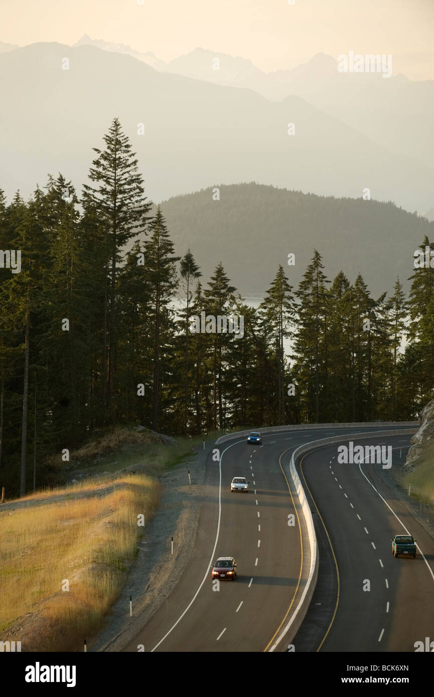 The Sea to Sky Highway snakes around Howe Sound. Near Vancouver BC