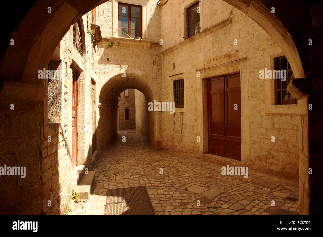 Narrow alleys and tunnels - Trogir Croatia Stock Photo