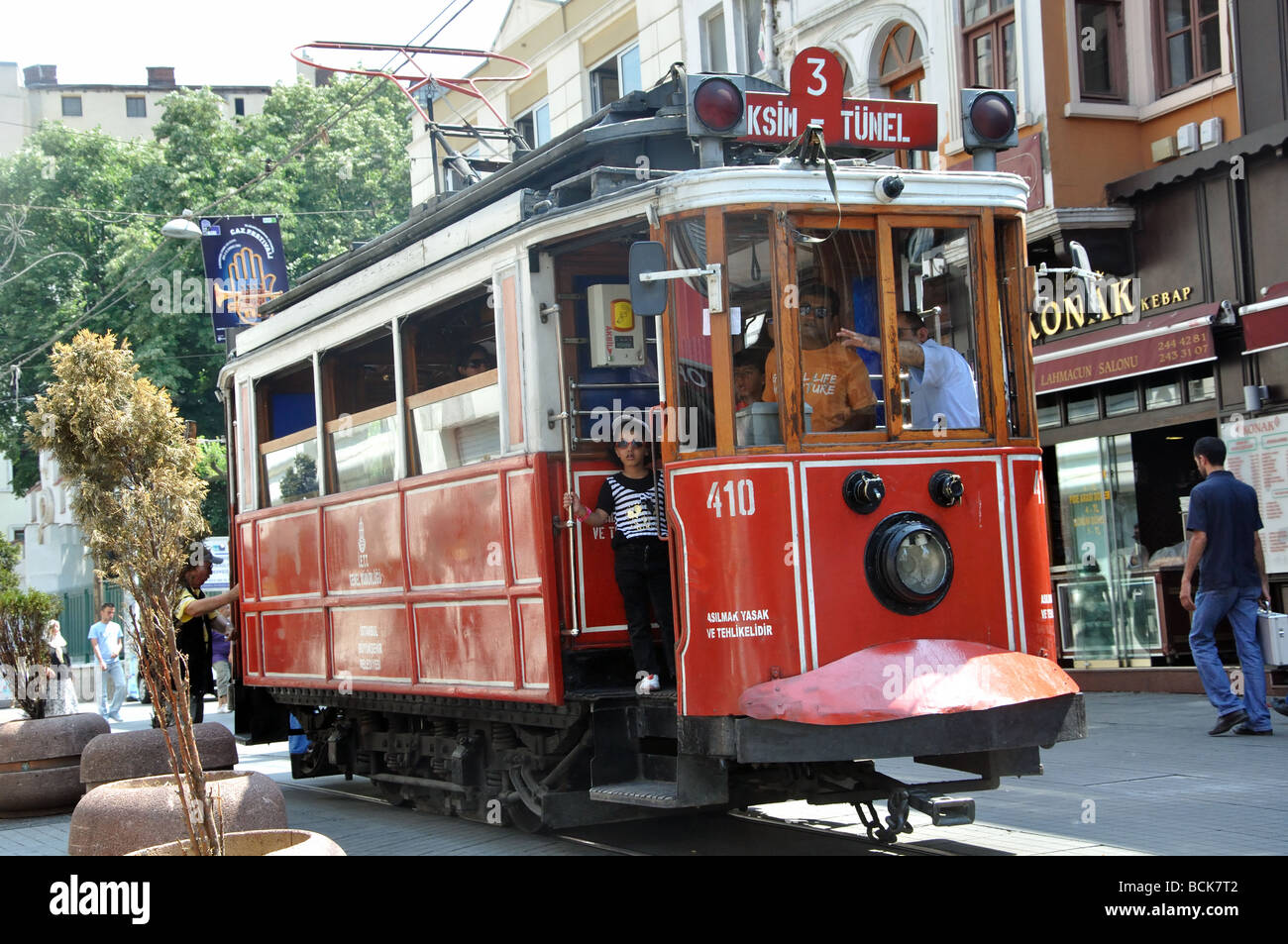 The Antique Tram which runs between Tunel and Taksim Square in Istanbul Stock Photo