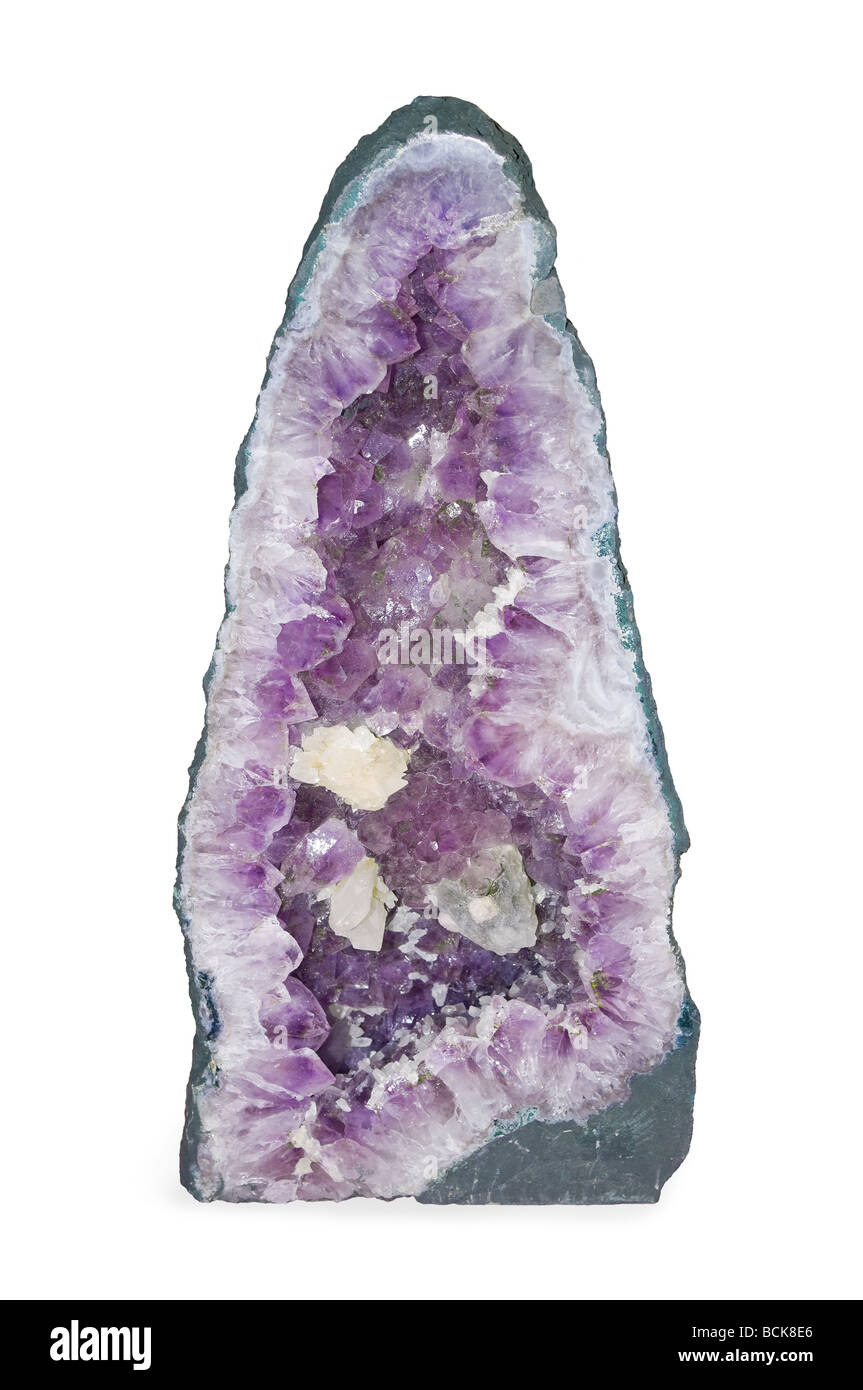 Amethyst geode, 45cm in hieght on white background Stock Photo